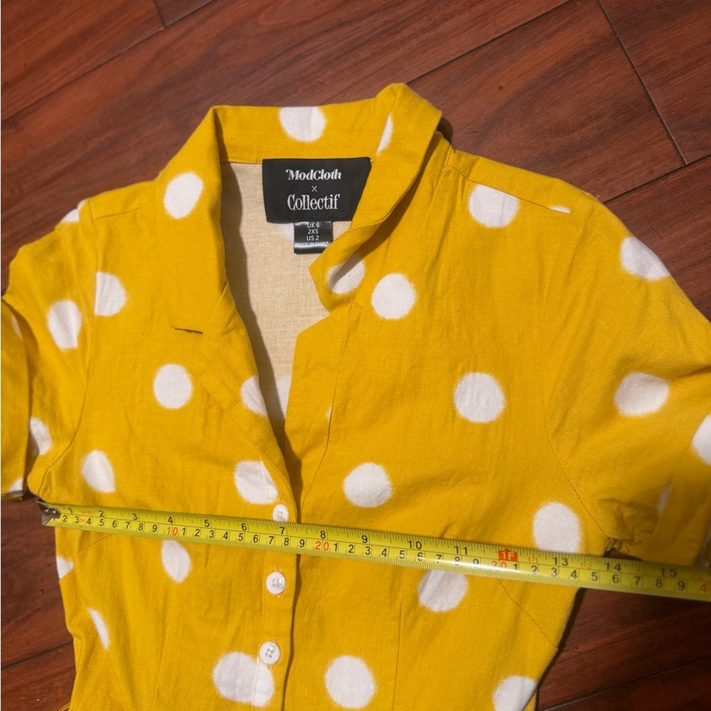 Modcloth Yellow Polka Dot Belted Midi Dress with White Spots - Picture 8 of 10
